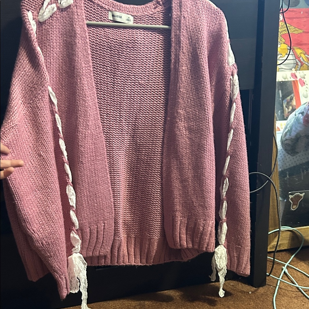 Hollister Pink Cardigan with White Details